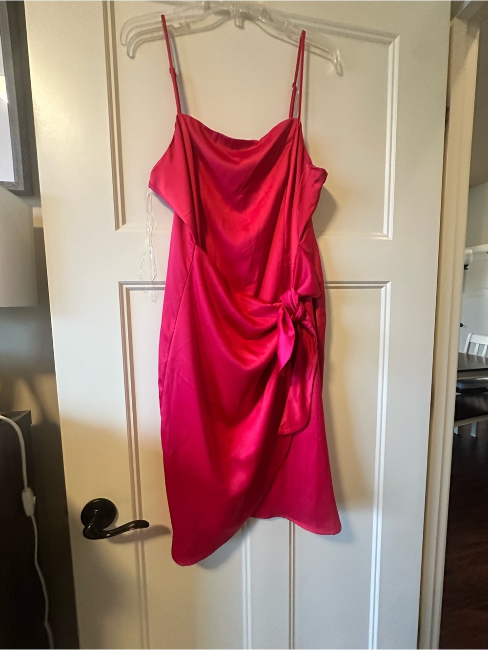 Nine West Hot Pink Satin Slip Dress with Side Tie